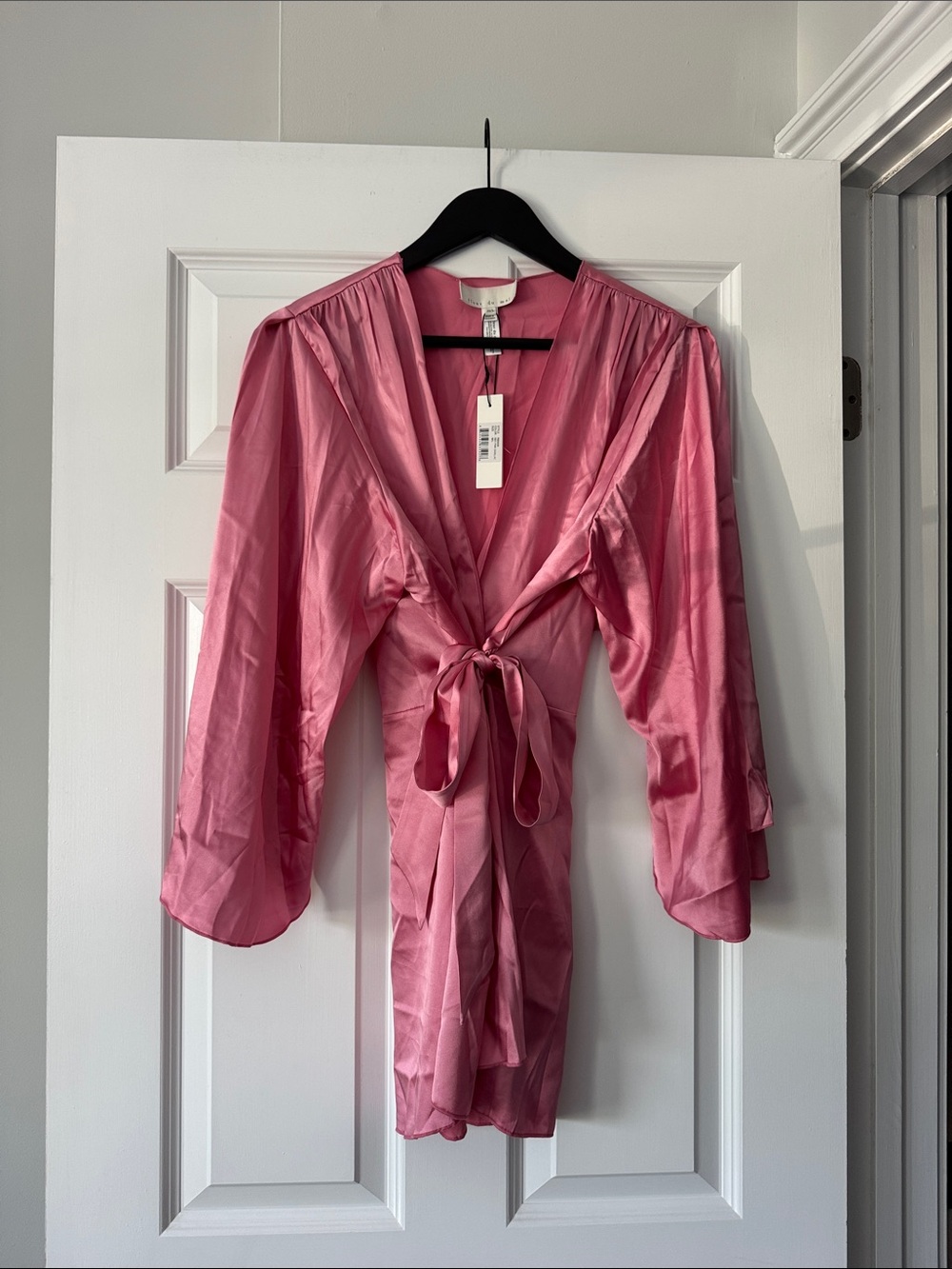 Fleur du Mal Pink Satin Tie-Front Robe